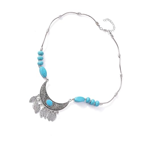 XIAOQENAN Mode Türkisfarbene Halskette Mit Blattquasten Detail Ethnischer Stil Schmuck Für Alltägliche Outfits Und Feierlichkeiten Retro Mode Halskette von XIAOQENAN