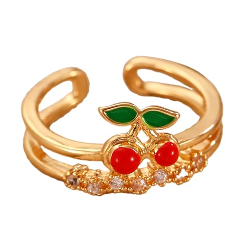 XIAOQENAN Moderne Kirschenringe Datum Schmuck Komfortable Ringe Einstellbare Kupferstruktur Geeignet Für Trendige Jugendliche Frauen Modeschmuck Geeignet von XIAOQENAN