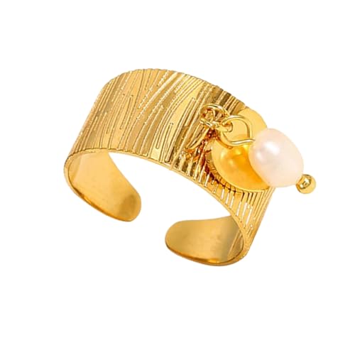 XIAOQENAN Moderne Minimalistische Edelstahl Gold Herz Anhänger Doppelschicht Öffnungsringe Für Frauen Wasserdichte Schmuckstücke Moderinge von XIAOQENAN