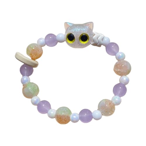 XIAOQENAN Modische Katzen Perlenarmband Buntes Perlen Handchain Bequeme Und Verstellbare Armbandkette Casual Wea Schmuck Mode Perlen Armband von XIAOQENAN