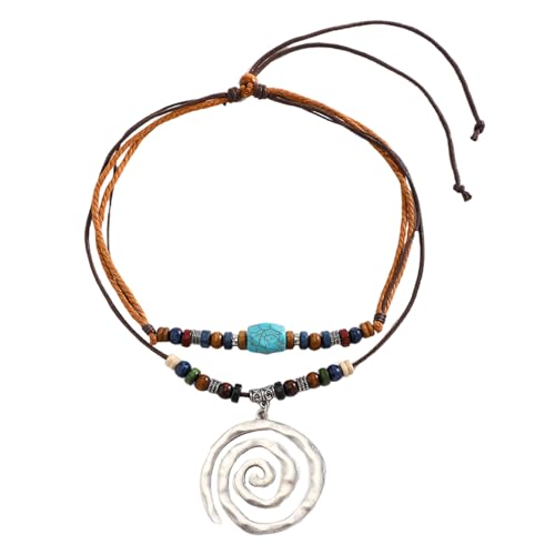 XIAOQENAN Modische Silberfarbene Anhänger Halskette Polished Holzperlen Schlüsselbeinkette Einstellbare Länge Choker Für Damen von XIAOQENAN