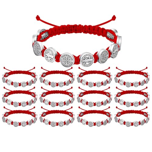 XIAOQENAN Packung Von 12 Benedictines Medaillons Armbänder Handgewebtes Armband Anstellbare Armbänder Spirituelle Religiöse Schmuck Katholische Heilige von XIAOQENAN