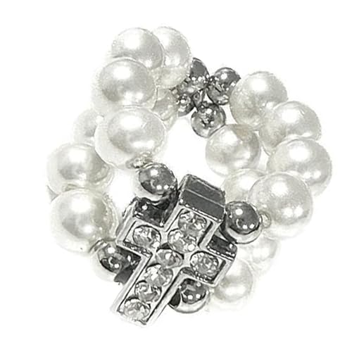XIAOQENAN Perlen Verschönerte Kruzifixringe Edelstahl Stretchfinger Band Für Frauen Ehepaar Schmuckzubehör Romantik Kruzifix Pendelling von XIAOQENAN