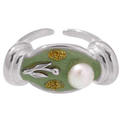 XIAOQENAN Romantik Drop Oil Rose Perlen Offen Verstellbare Ringe Edelstahl Schmuck Tropfen Ölblumenzubehör Für Frauen Geschenk Jubiläum/Geburtstagsgeschenk Emaille Schmuck von XIAOQENAN