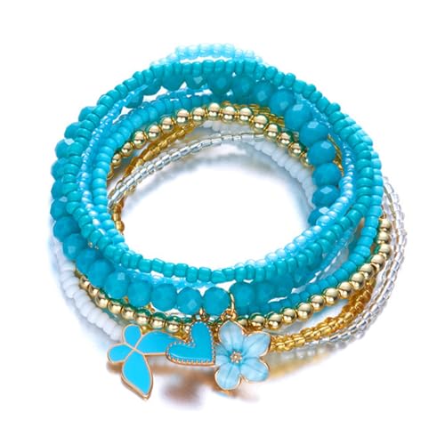 XIAOQENAN Schmuck Für Frauen Elastisches Blumenherz Und Schmetterling Stretch Perlen Frauen Urlaub Elastischer Stretch Perlen Armband von XIAOQENAN