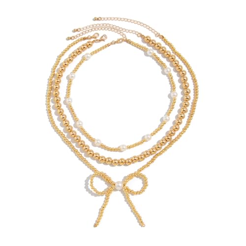 XIAOQENAN Schöne Perlen Halskette Mit Zarten Bowknot Anhänger Anmutige Perlen Halskette Für Frauen Mädchen Modische Frauen von XIAOQENAN