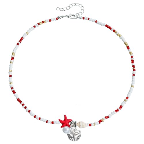 XIAOQENAN Schöne Seesterne Anhänger Halskette Farbenfrohe Perlen Halskettenkettenschmuck Für Frauen Und Mädchen Verstellbare Kette Anhänger von XIAOQENAN