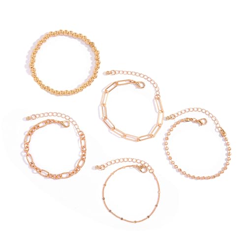 XIAOQENAN Stapelbare Strukturierte Metallarmbänder Set Aus 5 Verstellbaren Handgefertigten Schmuck Für Verstellbare Metallkettenarmband Set Für Frauen von XIAOQENAN