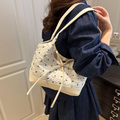 XIAOQENAN Stilvolle Falten Design Umhängetasche Großzügiger Speicherplatz Bögen Dekore Dekore Unterarme Taschen Leichte Pendler Essentielle Leichte Polyester Reisetaschen von XIAOQENAN