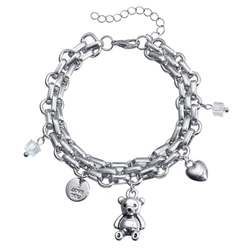 XIAOQENAN Trendy Heart Bear Chaon Anhänger Halskette Armband Sturdy Legierung Kette Hervorhebt Ausschnitt Für Tägliche Verschleiß Fashion Colarbone Halskette von XIAOQENAN