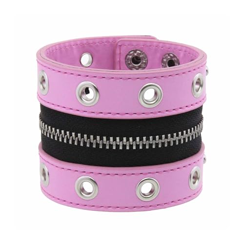 XIAOQENAN Trendy Unisex Breites Leder Armband Mit Punkstildetail Und Verstellbarer Reißverschluss Für Freizeitkleidung Breites Reißverschluss Lederarmband von XIAOQENAN