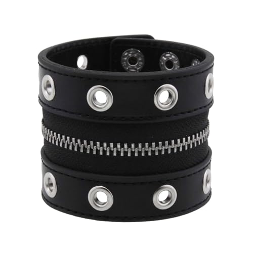 XIAOQENAN Trendy Unisex Breites Leder Armband Mit Punkstildetail Und Verstellbarer Reißverschluss Für Freizeitkleidung Breites Reißverschluss Lederarmband von XIAOQENAN