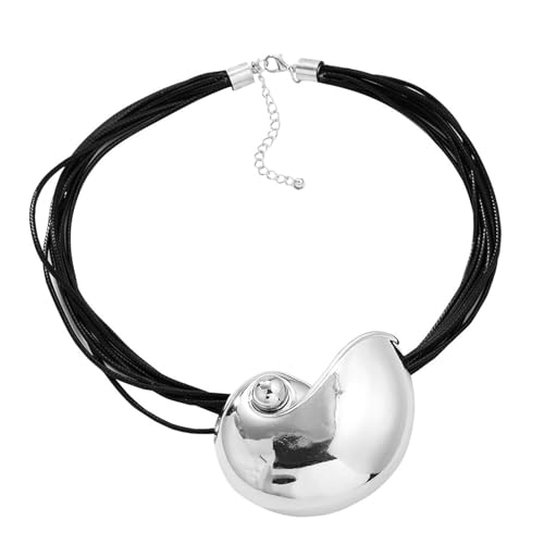 XIAOQENAN Übertriebene Goldene/silberne Muschel Halskette Für Frauen Und Mädchen Modische PU Lederseilkette Choker Schmuck Übertriebene Halskette von XIAOQENAN