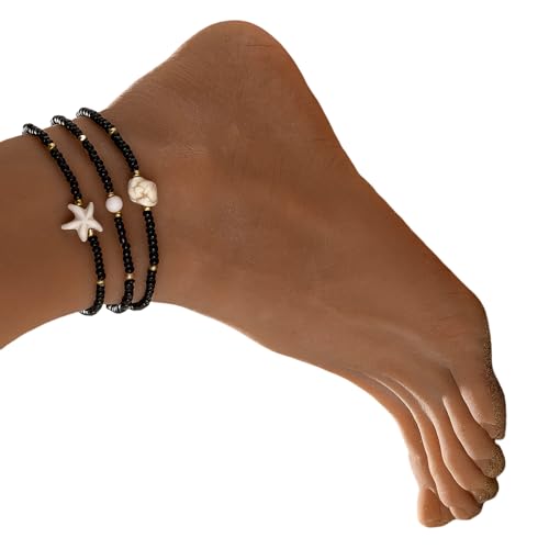 XIAOQENAN Vacation Jewelry 3 Packelastik Fußkettchen Mit Unregelmäßigen Harzperlen Für Strandzubehör Verstellbare Knöchelketten von XIAOQENAN