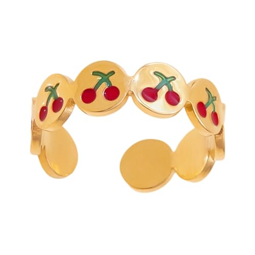 XIAOQENAN Verstellbare Ringe Edelstahl Elegant Open Band Schmuck Für Frauen Tägliche Kleidung Und Besondere Anlässe Süßer Kirsch Inspirierter Modering von XIAOQENAN