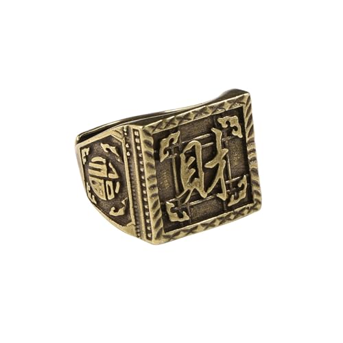 XIAOQENAN Vintage Messing Vermögen Ringe Handgefertigte Antike Schmuck Mit Gealterter Patina Für Männer Retro Sammlerstück Einzigartiges Zubehör Delessed Finish Messing von XIAOQENAN