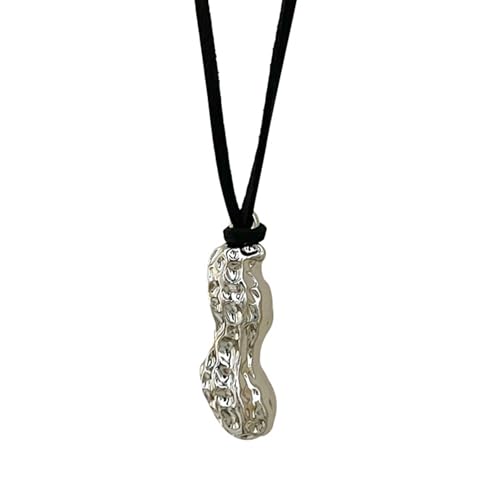 XIAOQENAN Zarte Erdnuss Anhänger Halskette Mit Schwarzem Seil Multifirtional Sweater Kette Langes Seil Halskette Legierung Textur Für Den Täglichen Erdnussanhänger von XIAOQENAN