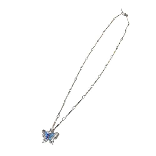 XIAOQENAN Zarte Legierungsbutterflemin Choker Blau Kristallperlen Anhänger Halskette Einstellbare Länge Neckchain Frauen Accessoire Schmetterling Halskette von XIAOQENAN