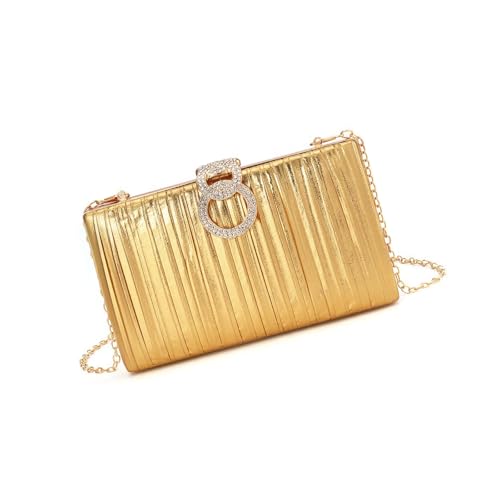 XIAOQENAN Zeitgenössischer Metallic Shimmering Faltenhandtasche Für Frauen Sichern Strassstiche Abschluss Event Accessoire Mode Frauenhandtasche von XIAOQENAN