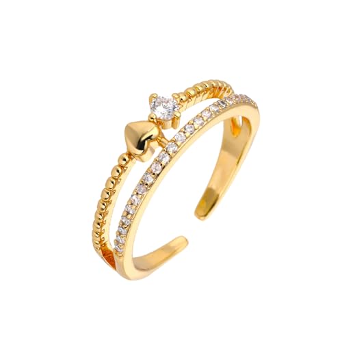 XIAOQENAN Zögerliche Einstellbare Kupferringe Mit Kristallen Herz Charme Tragbar Für Date Night Oder Hochzeit Vielseitiger Anlass Kupferringe von XIAOQENAN
