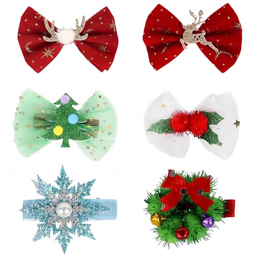 Weihnachten Haarschmuck Set, 6 Stück Urlaub Haarspangen mit Rentier Schneeflocke Kranz Designs Festliche Haarschmuck von XIAOQIXI