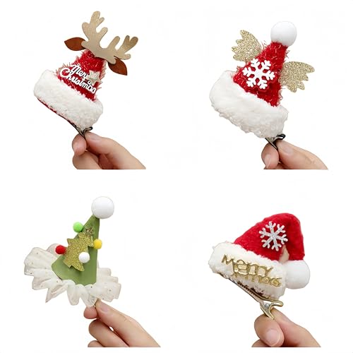 XIAOQIXI Weihnachten Haarspangen Rentiergeweih und Nikolausmütze Design 9x7cm 4er Set Rot und Weiß von XIAOQIXI