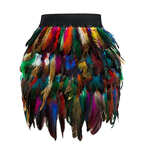 Damen Feder Rock Karnevalkostüm Elastische Taille Party Minirock Tüllrock Karneval Kostüm Damen Festival Outfit Damen Tüllrock Damen Pfau Kostüm Schlanke Hüfte Feder Rock Rock Damen (B-Multicolor, L) von XIAOTUZ