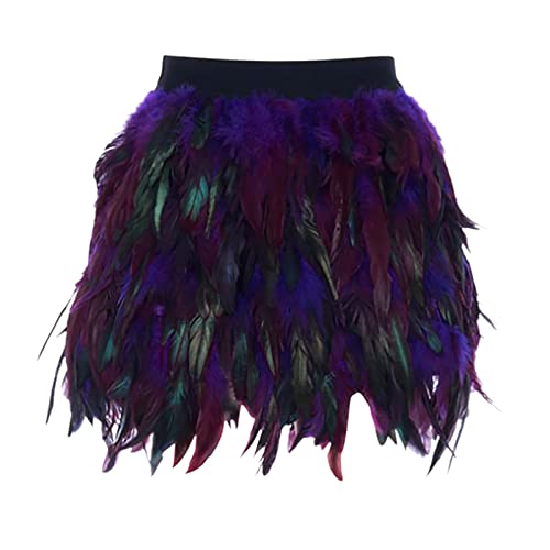 Damen Feder Rock Karnevalkostüm Elastische Taille Party Minirock Tüllrock Karneval Kostüm Damen Festival Outfit Damen Tüllrock Damen Pfau Kostüm Schlanke Hüfte Feder Rock Rock Damen (C-Purple, M) von XIAOTUZ