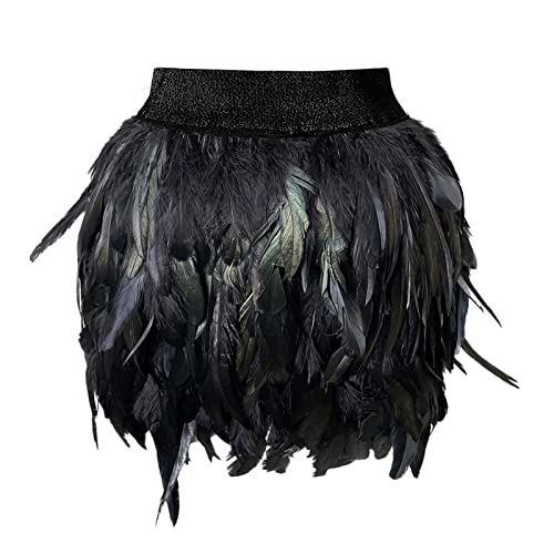 Damen Feder Rock Karnevalkostüm Elastische Taille Party Minirock Tüllrock Karneval Kostüm Damen Festival Outfit Damen Tüllrock Damen Pfau Kostüm Schlanke Hüfte Feder Rock Rock Damen (F-Black, S) von XIAOTUZ