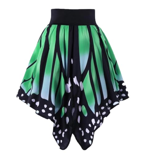 Damen Schmetterling Rock Ballettrock Skater Skirts Karneval Kostüm Faschingg Damen Schmetterlings Rock Festival Party Schwingen Tanz Faltenrock (a-Green, L) von XIAOTUZ