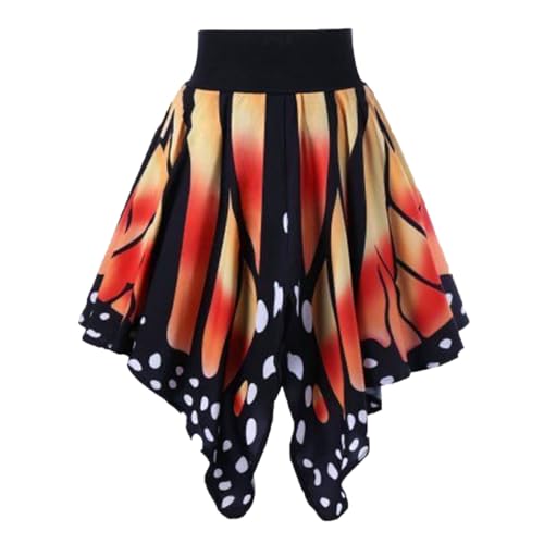 Damen Schmetterling Rock Ballettrock Skater Skirts Karneval Kostüm Faschingg Damen Schmetterlings Rock Festival Party Schwingen Tanz Faltenrock (a-Orange, M) von XIAOTUZ