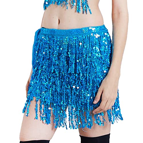 Glitzer Rock Damen Pailletten Quasten Rock Rave Fransenrock Rock für Bauchtanz Hüftschal Festival Outfit für Frauen Mädchen Karneval Kostüm Mini Rock Hüftwickelschal Rave Musik (BU1-1, One Size) von XIAOTUZ