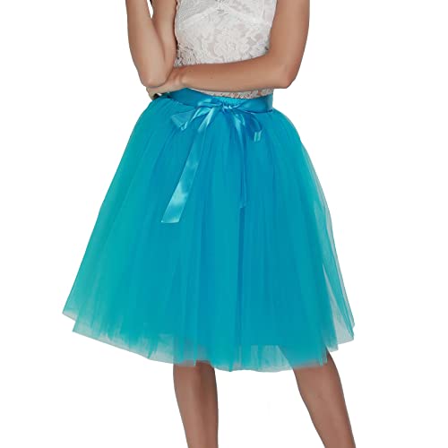 Tüllrock Damen Karneval Tüllrock Damen Tüllrock Damen Karneval Lang Minirock Petticoat Unterrock Tütü Damen Ballettrock Hosenrock Tanzkleid Party Tüllrock Tutu Tüll Rock Faltenrock (Blue-2, One Size) von XIAOTUZ