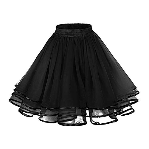 Tüllrock Damen Midi Retro 50er Rockabilly Rock Hohe Taille Regenbogen Tutu Rock Petticoat Unterrock Ballett Blase Petticoat Tuturock Tütü Tüllrock Lang Reifrock Kleid Tüll (Black-B, One Size) von XIAOTUZ