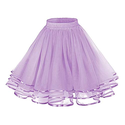 Tüllrock Damen Midi Retro 50er Rockabilly Rock Hohe Taille Regenbogen Tutu Rock Petticoat Unterrock Ballett Blase Petticoat Tuturock Tütü Tüllrock Lang Reifrock Kleid Tüll (Purple-B, One Size) von XIAOTUZ