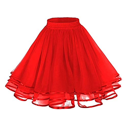 Tüllrock Damen Midi Retro 50er Rockabilly Rock Hohe Taille Regenbogen Tutu Rock Petticoat Unterrock Ballett Blase Petticoat Tuturock Tütü Tüllrock Lang Reifrock Kleid Tüll Underskirt (Red-B, One Size) von XIAOTUZ