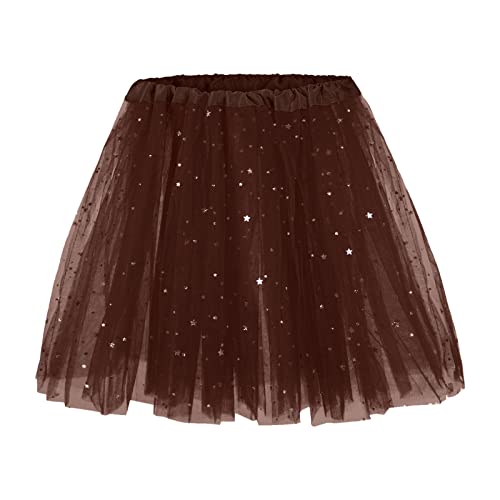 Tüllrock Damen Midi Retro 50er Rockabilly Rock Hohe Taille Tutu Rock Petticoat Unterrock Ballett Blase Petticoat Tuturock Tütü Tüllrock Lang Reifrock Kleid Tüll Underskirt (B-Coffee, One Size) von XIAOTUZ