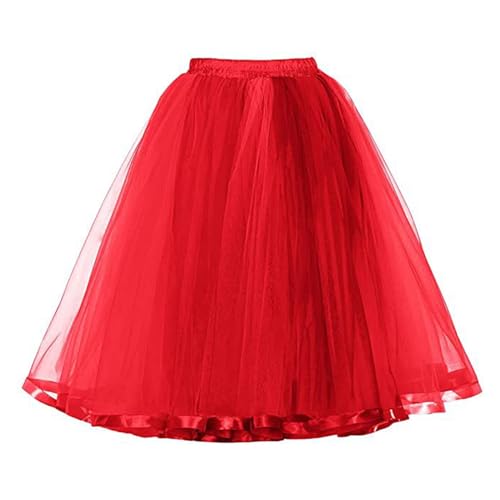 Tüllrock Damen Regenbogen Rock Damen Tüll Elastischer Bund Tüllrock schwarzer Regenbogen Tüllrock Petticoat 50er-Tutu Unterrock Tütü Ballet Tanzkleid für Damen Teenager Party (D-Red, L) von XIAOTUZ