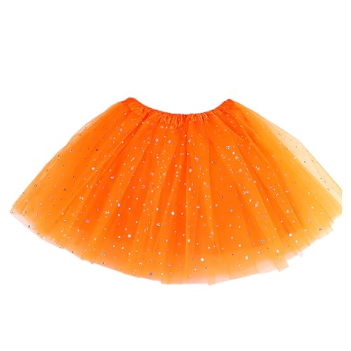 Tüllrock Damen Tutu Rock 50er Rockabilly Vintage Petticoat Tüll Unterrock Kurz Ballet Tanzrock Minirock Tütü Röcke Karneval Kostüm Party Festlich Tanzkleid Ballkleid Abendkleid (Orange #2, One Size) von XIAOTUZ