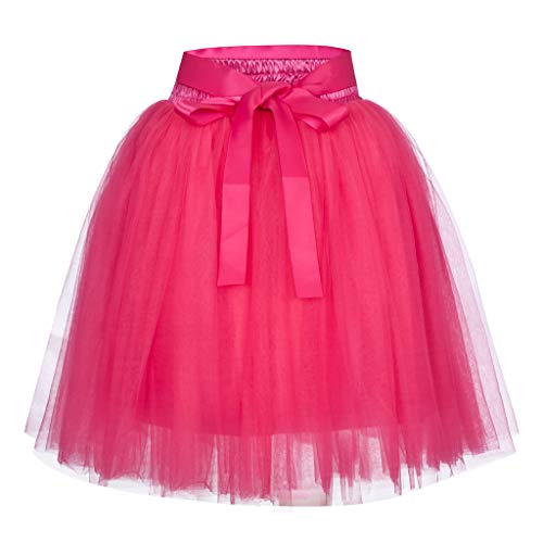 Tüllrock Damen Unterrock Tütü Rock Hohe Taille Elastische Petticoat Tüllrock Party Rockabilly Tüll Rock Midirock Midi Retro 50er Rockabilly Rock Ballet Tanzkleid Unterrock (1-Hot Pink, One Size) von XIAOTUZ