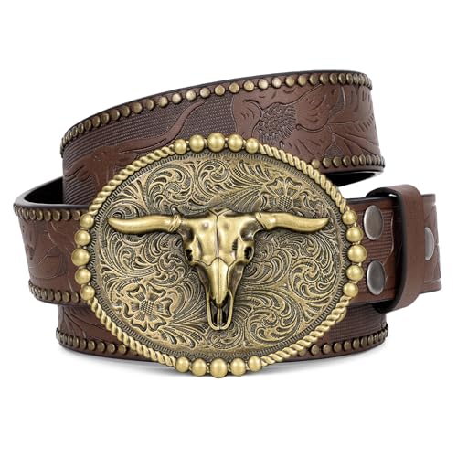 XIAOWU Western Kunstleder Gürtel für Damen Herren, Cowboy Cowgirl Attraktive Schnalle Retro Geprägter Kostüm Gürtel von XIAOWU