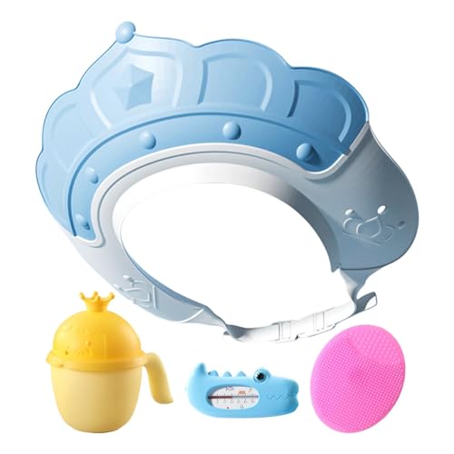 XIAOXIAOYU Kinder-Duschhaube – Haarwaschschutz mit Wassertemperaturanzeige und Shampoo-Tasse – Shampoo-Kappe mit Shampoo-Bürste, schützt Ohren und Augen von XIAOXIAOYU