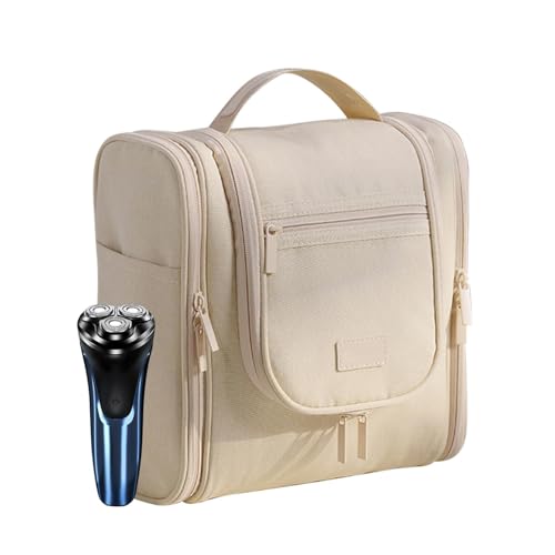 XIAOXIAOYU Reise-Kulturbeutel, tragbare Reise-Kulturbeutel, große Kapazität, Make-up-Tasche für Damen, wasserdichte Reise-Kulturbeutel, hängende Reisetasche für Kosmetika, beige, Refer to description von XIAOXIAOYU