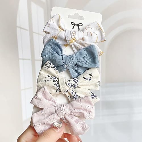 4 Teile / satz Sweet Print Bowknot Haarspangen für süße Baby Mädchen Baumwolle Bögen Haarnadel Haarspange Kopfbedeckung Kinder Haarschmuck Geschenk von XIAOXIN