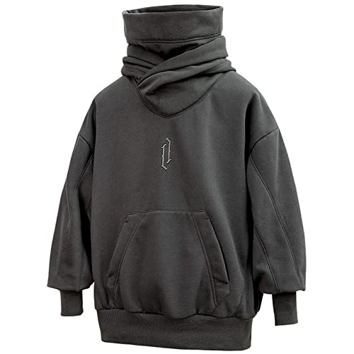 XIAOYAO Herren Hoodie, Jahrgang Hoher Kragen Mit Taschen Pullover Hoodie Lose Straße Hip Hop Mantel von XIAOYAO