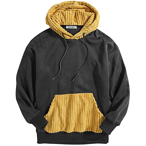 XIAOYAO Herren Hoodie Langarm, Sweatshirt Patchwork mit Bequemer Kapuze Sportjacke mit Kapuze und Tasche Lange Ärmel Herbst Winter Outwear (Schwarz, M) von XIAOYAO