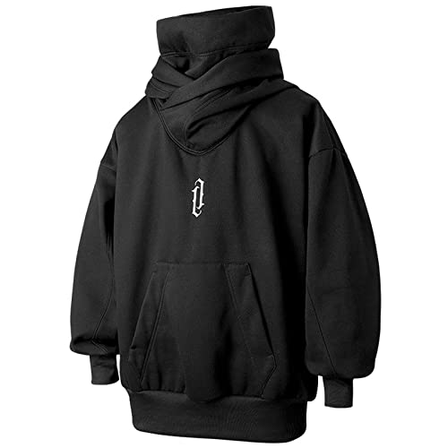 XIAOYAO Herren Hoodie, Jahrgang Hoher Kragen Mit Taschen Pullover Hoodie Lose Straße Hip Hop Mantel von XIAOYAO