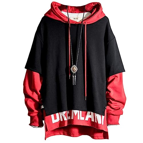 XIAOYAO Hoodie Herren Techwear Kapuzenpullover Hip Hop Streetwear Urban Patchwork Pullover Unisex Casual Frühling Herbst Winter von XIAOYAO