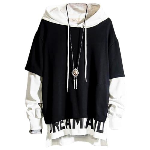 XIAOYAO Hoodie Herren Techwear Kapuzenpullover Hip Hop Streetwear Urban Patchwork Pullover Unisex Casual Frühling Herbst Winter von XIAOYAO
