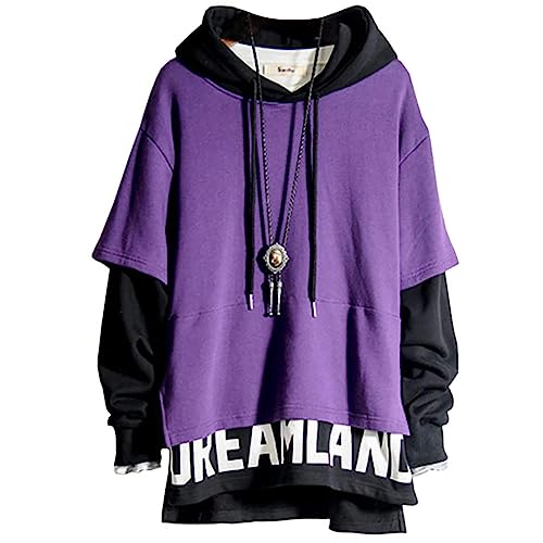 XIAOYAO Hoodie Herren Techwear Kapuzenpullover Hip Hop Streetwear Urban Patchwork Pullover Unisex Casual Frühling Herbst Winter von XIAOYAO